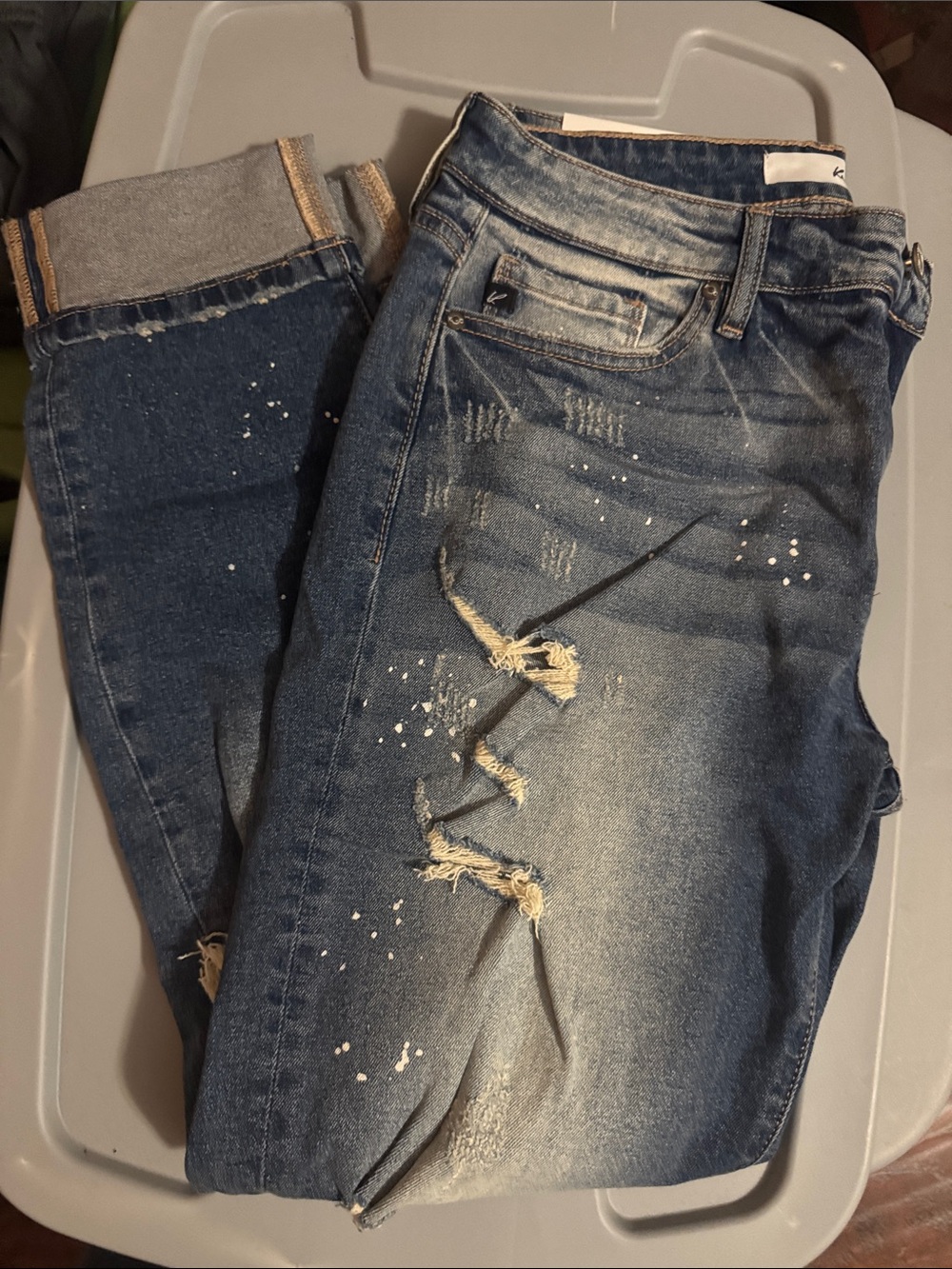 KanCan Blue Distressed Skinny Jeans with Paint-Splatter